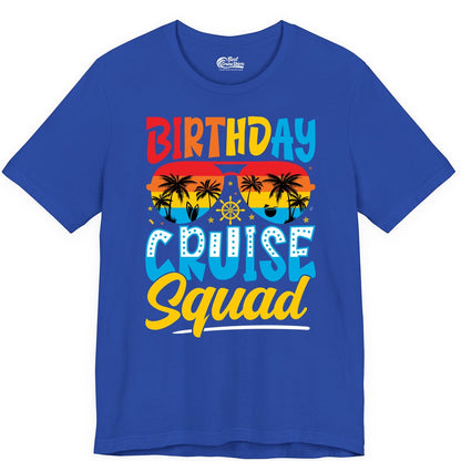 Birthday Cruise Squad Shirt - Tropical Sunset Group Cruise Apparel (Premium Tee) in True Royal - Birthday Cruise Squad Tropical Sunset Palm Tree Group Shirt