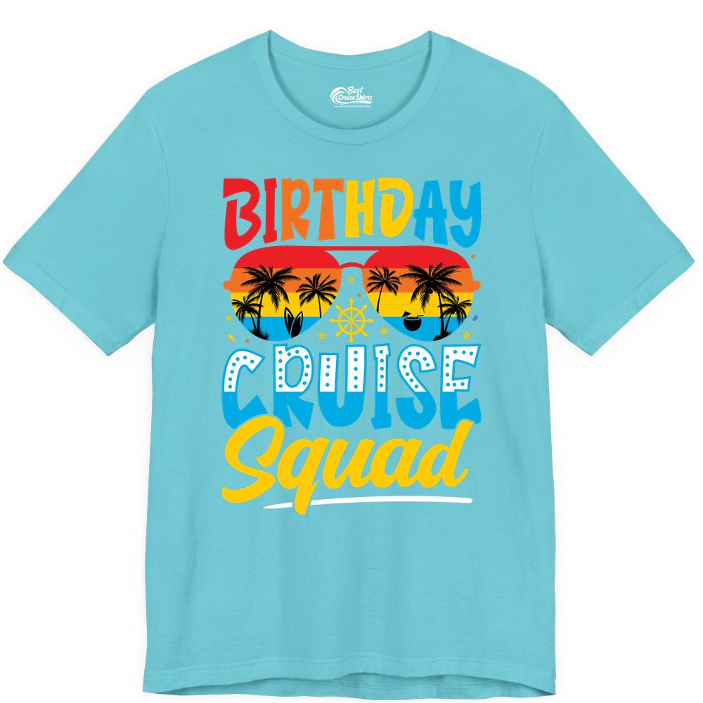 Birthday Cruise Squad Shirt - Tropical Sunset Group Cruise Apparel (Premium Tee) in Turquoise - Birthday Cruise Squad Tropical Sunset Palm Tree Group Shirt