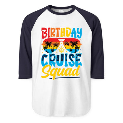 Birthday Cruise Squad Shirt - Tropical Sunset Group Cruise Apparel (Raglan) in WhiteNavy - Birthday Cruise Squad Tropical Sunset Palm Tree Group Shirt