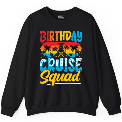 Birthday Cruise Squad Shirt - Tropical Sunset Group Cruise Apparel (Sweatshirt) in Black - Birthday Cruise Squad Tropical Sunset Palm Tree Group Shirt