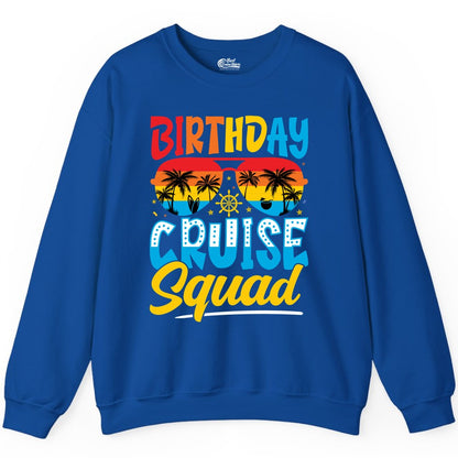 Birthday Cruise Squad Shirt - Tropical Sunset Group Cruise Apparel (Sweatshirt) in Royal - Birthday Cruise Squad Tropical Sunset Palm Tree Group Shirt