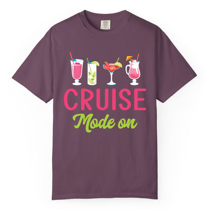 Cruise Mode On Shirt - Fun Cocktail Cruise Shirt for Vacations (Comfort Color) in Berry - Cruise Mode On Shirt - Colorful Tropical Cocktails Vacation Vibes