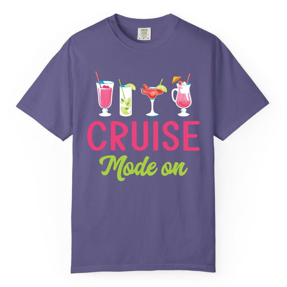 Cruise Mode On Shirt - Fun Cocktail Cruise Shirt for Vacations (Comfort Color) in Grape - Cruise Mode On Shirt - Colorful Tropical Cocktails Vacation Vibes