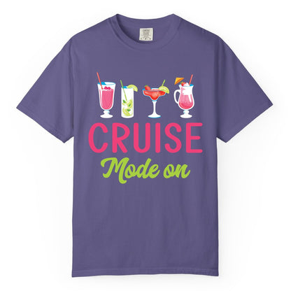 Cruise Mode On Shirt - Fun Cocktail Cruise Shirt for Vacations (Comfort Color) in Grape - Cruise Mode On Shirt - Colorful Tropical Cocktails Vacation Vibes