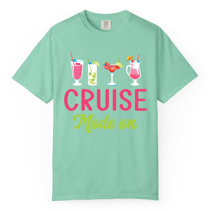Cruise Mode On Shirt - Fun Cocktail Cruise Shirt for Vacations (Comfort Color) in Island Reef - Cruise Mode On Shirt - Colorful Tropical Cocktails Vacation Vibes
