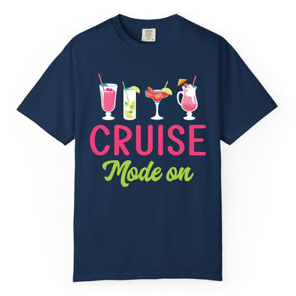 Cruise Mode On Shirt - Fun Cocktail Cruise Shirt for Vacations (Comfort Color) in Navy - Cruise Mode On Shirt - Colorful Tropical Cocktails Vacation Vibes