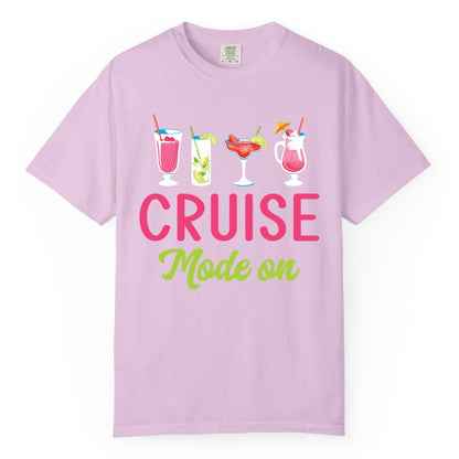 Cruise Mode On Shirt - Fun Cocktail Cruise Shirt for Vacations (Comfort Color) in Orchid - Cruise Mode On Shirt - Colorful Tropical Cocktails Vacation Vibes