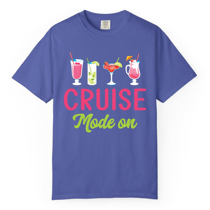 Cruise Mode On Shirt - Fun Cocktail Cruise Shirt for Vacations (Comfort Color) in Periwinkle - Cruise Mode On Shirt - Colorful Tropical Cocktails Vacation Vibes
