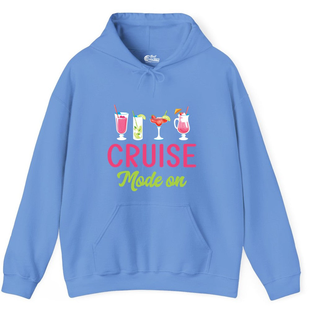 Cruise Mode On Shirt - Fun Cocktail Cruise Shirt for Vacations (Hoodie) in Carolina Blue - Cruise Mode On Shirt - Colorful Tropical Cocktails Vacation Vibes