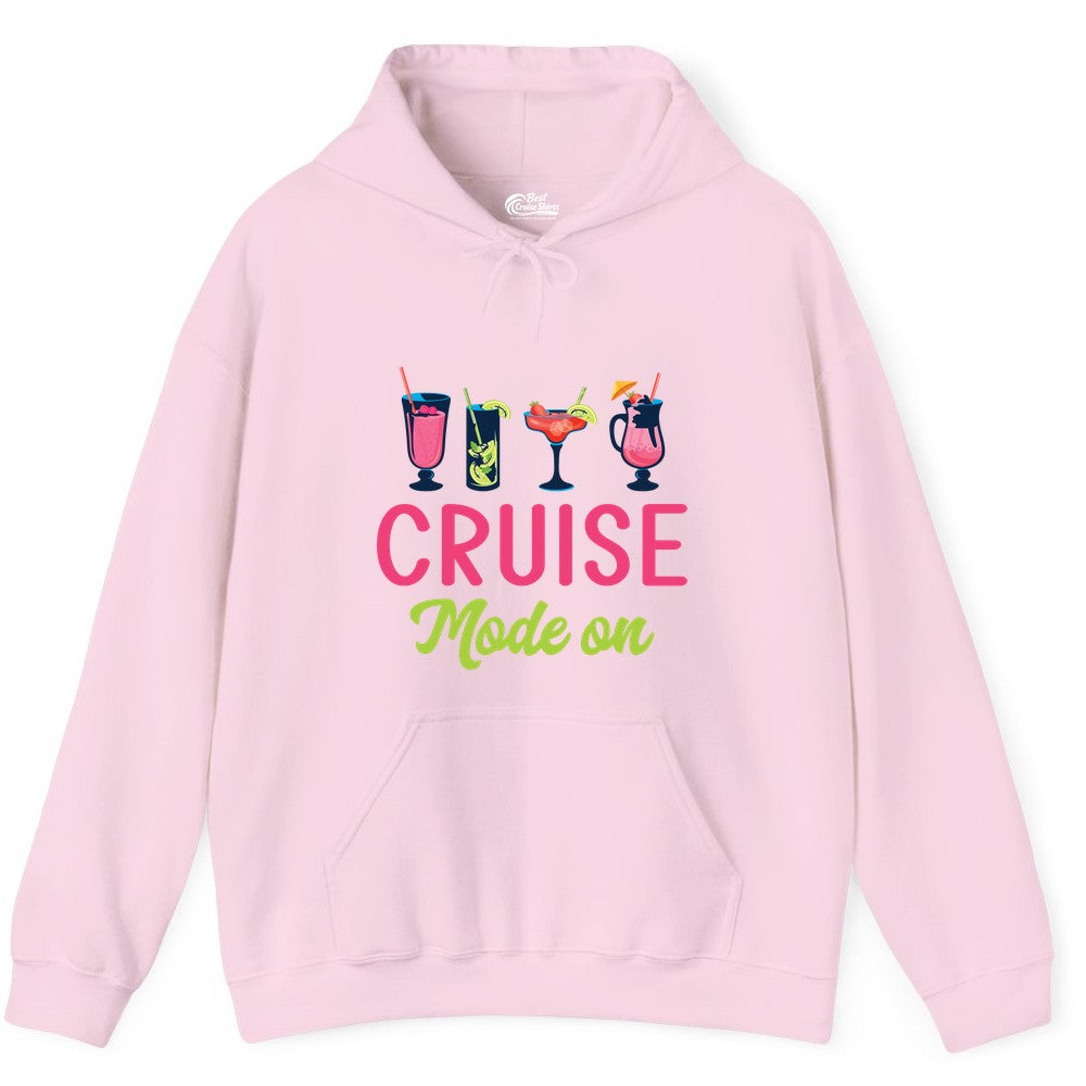 Cruise Mode On Shirt - Fun Cocktail Cruise Shirt for Vacations (Hoodie) in Light Pink - Cruise Mode On Shirt - Colorful Tropical Cocktails Vacation Vibes