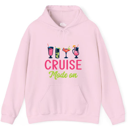 Cruise Mode On Shirt - Fun Cocktail Cruise Shirt for Vacations (Hoodie) in Light Pink - Cruise Mode On Shirt - Colorful Tropical Cocktails Vacation Vibes