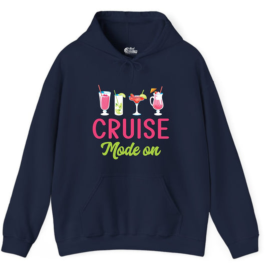 Cruise Mode On Shirt - Fun Cocktail Cruise Shirt for Vacations (Hoodie) in Navy - Cruise Mode On Shirt - Colorful Tropical Cocktails Vacation Vibes