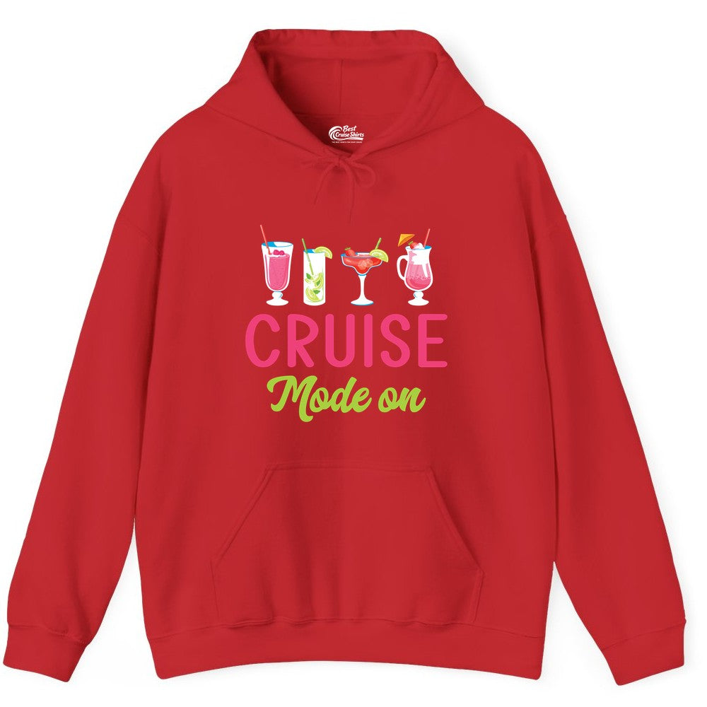 Cruise Mode On Shirt - Fun Cocktail Cruise Shirt for Vacations (Hoodie) in Red - Cruise Mode On Shirt - Colorful Tropical Cocktails Vacation Vibes