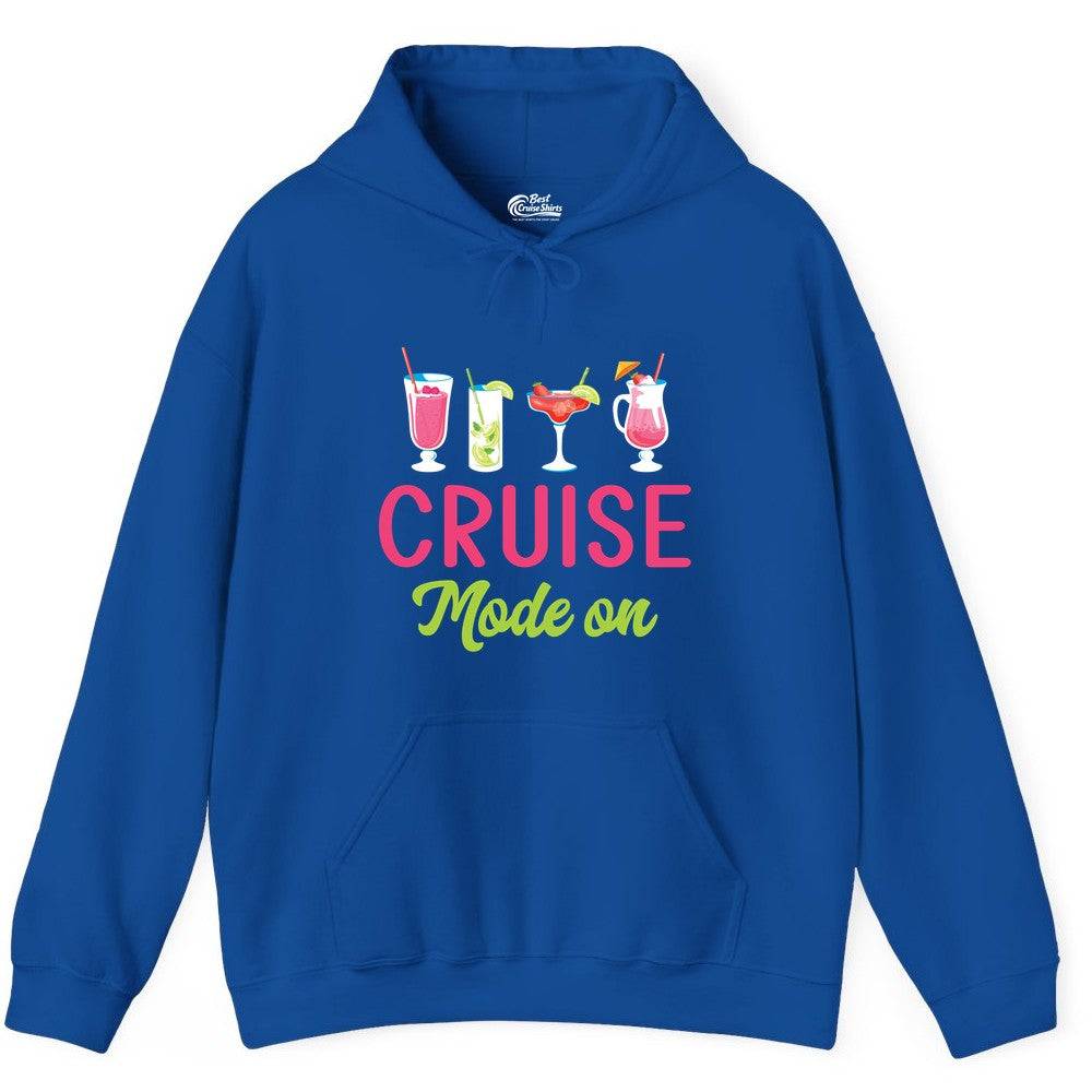 Cruise Mode On Shirt - Fun Cocktail Cruise Shirt for Vacations (Hoodie) in Royal - Cruise Mode On Shirt - Colorful Tropical Cocktails Vacation Vibes