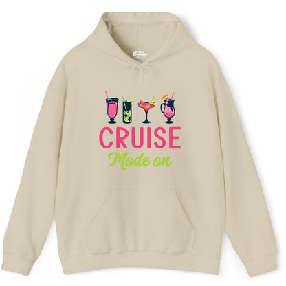 Cruise Mode On Shirt - Fun Cocktail Cruise Shirt for Vacations (Hoodie) in Sand - Cruise Mode On Shirt - Colorful Tropical Cocktails Vacation Vibes