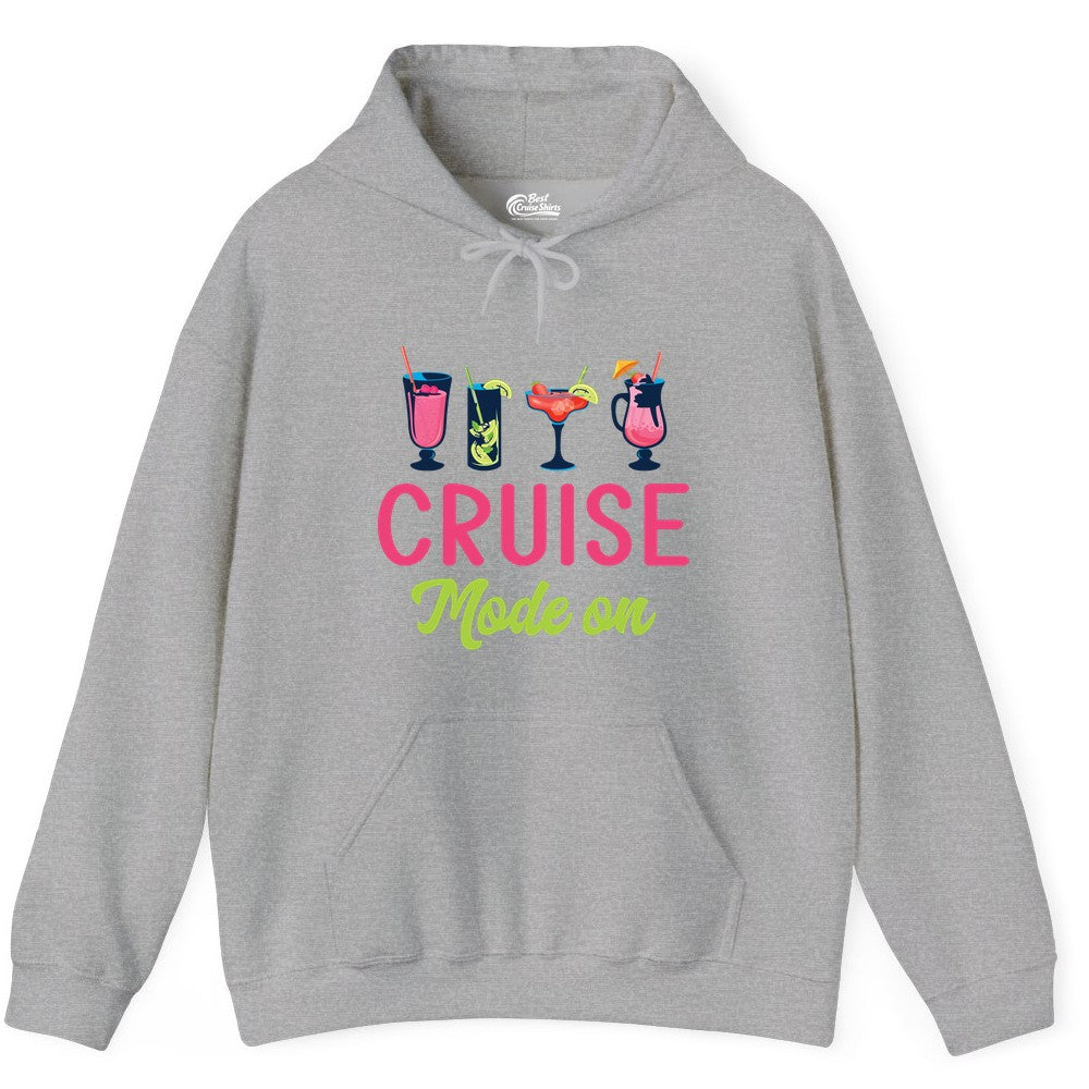 Cruise Mode On Shirt - Fun Cocktail Cruise Shirt for Vacations (Hoodie) in Sport Grey - Cruise Mode On Shirt - Colorful Tropical Cocktails Vacation Vibes