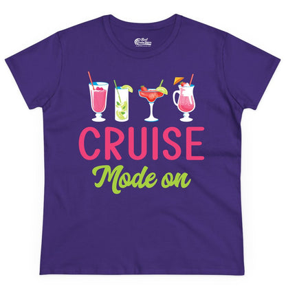 Cruise Mode On Shirt - Fun Cocktail Cruise Shirt for Vacations (Ladies Tee) in Purple - Cruise Mode On Shirt - Colorful Tropical Cocktails Vacation Vibes