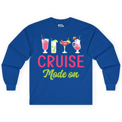 Cruise Mode On Shirt - Fun Cocktail Cruise Shirt for Vacations (Long Sleeve) in Royal - Cruise Mode On Shirt - Colorful Tropical Cocktails Vacation Vibes