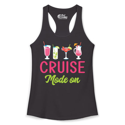 Cruise Mode On Shirt - Fun Cocktail Cruise Shirt for Vacations (Ladies Tank) in Black - Cruise Mode On Shirt - Colorful Tropical Cocktails Vacation Vibes