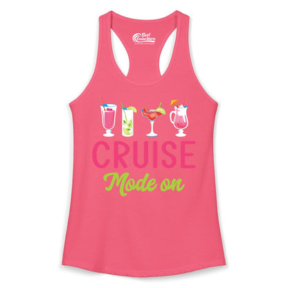 Cruise Mode On Shirt - Fun Cocktail Cruise Shirt for Vacations (Ladies Tank) in Hot Pink - Cruise Mode On Shirt - Colorful Tropical Cocktails Vacation Vibes