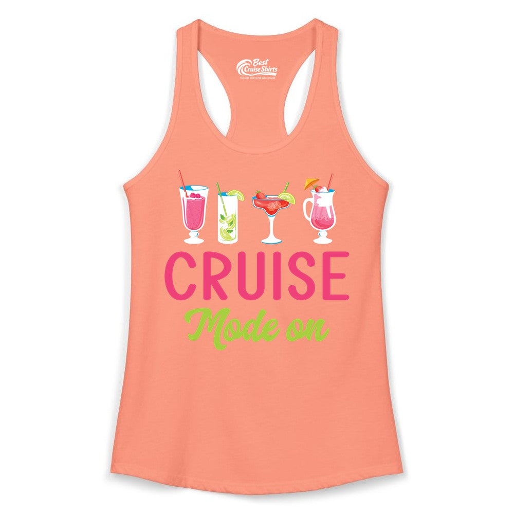 Cruise Mode On Shirt - Fun Cocktail Cruise Shirt for Vacations (Ladies Tank) in Solid Light Orange - Cruise Mode On Shirt - Colorful Tropical Cocktails Vacation Vibes