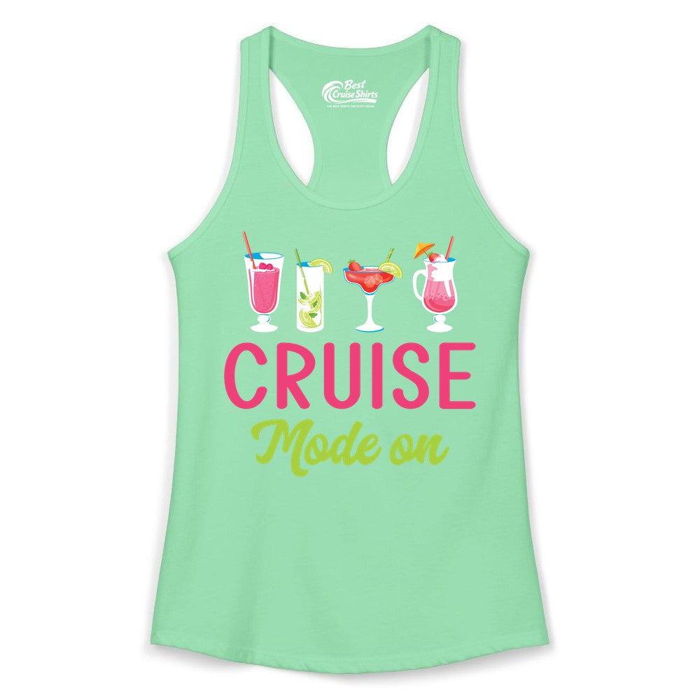 Cruise Mode On Shirt - Fun Cocktail Cruise Shirt for Vacations (Ladies Tank) in Solid Mint - Cruise Mode On Shirt - Colorful Tropical Cocktails Vacation Vibes