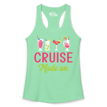 Cruise Mode On Shirt - Fun Cocktail Cruise Shirt for Vacations (Ladies Tank) in Solid Mint - Cruise Mode On Shirt - Colorful Tropical Cocktails Vacation Vibes