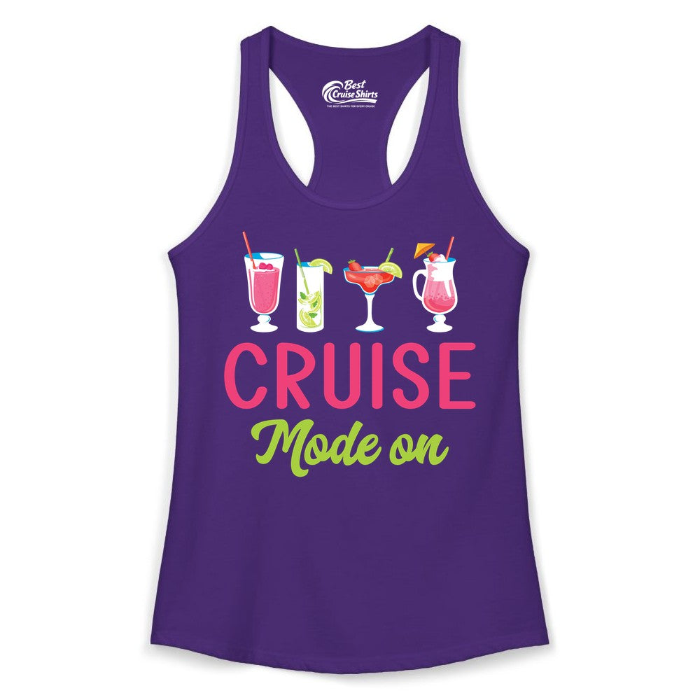 Cruise Mode On Shirt - Fun Cocktail Cruise Shirt for Vacations (Ladies Tank) in Solid Purple Rush - Cruise Mode On Shirt - Colorful Tropical Cocktails Vacation Vibes