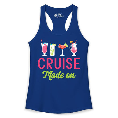 Cruise Mode On Shirt - Fun Cocktail Cruise Shirt for Vacations (Ladies Tank) in Solid Royal - Cruise Mode On Shirt - Colorful Tropical Cocktails Vacation Vibes
