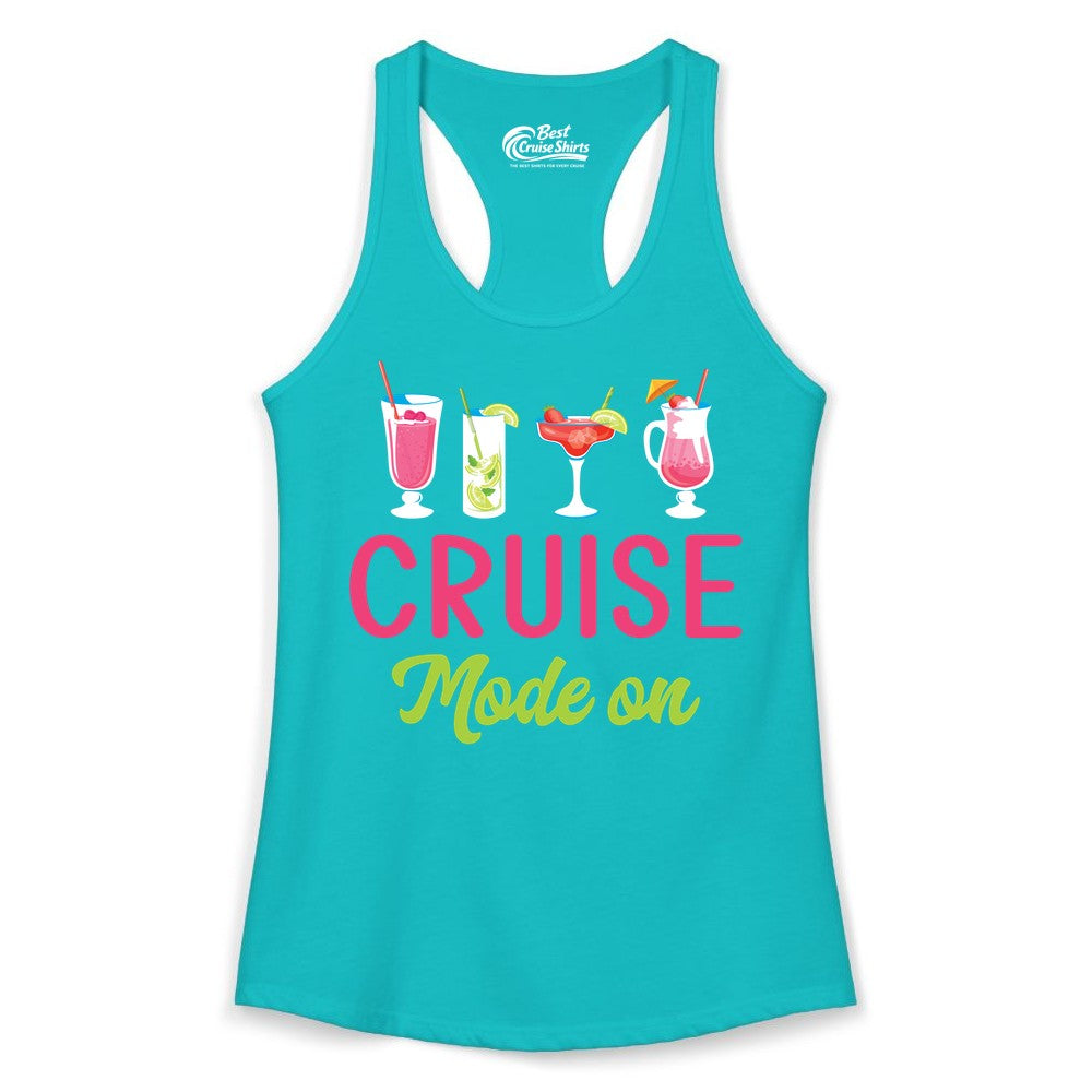 Cruise Mode On Shirt - Fun Cocktail Cruise Shirt for Vacations (Ladies Tank) in Tahiti Blue - Cruise Mode On Shirt - Colorful Tropical Cocktails Vacation Vibes