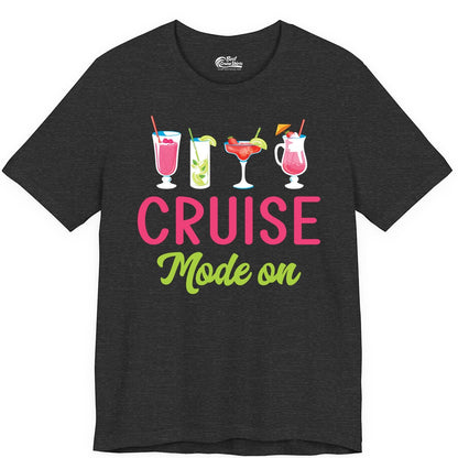 Cruise Mode On Shirt - Fun Cocktail Cruise Shirt for Vacations (Premium Tee) in Dark Grey Heather - Cruise Mode On Shirt - Colorful Tropical Cocktails Vacation Vibes