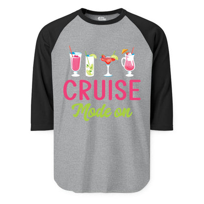 Cruise Mode On Shirt - Fun Cocktail Cruise Shirt for Vacations (Raglan) in Heather GreyBlack - Cruise Mode On Shirt - Colorful Tropical Cocktails Vacation Vibes