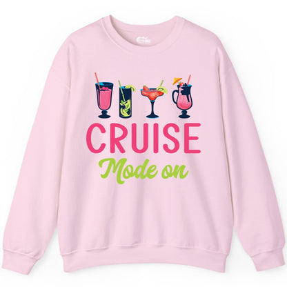 Cruise Mode On Shirt - Fun Cocktail Cruise Shirt for Vacations (Sweatshirt) in Light Pink - Cruise Mode On Shirt - Colorful Tropical Cocktails Vacation Vibes