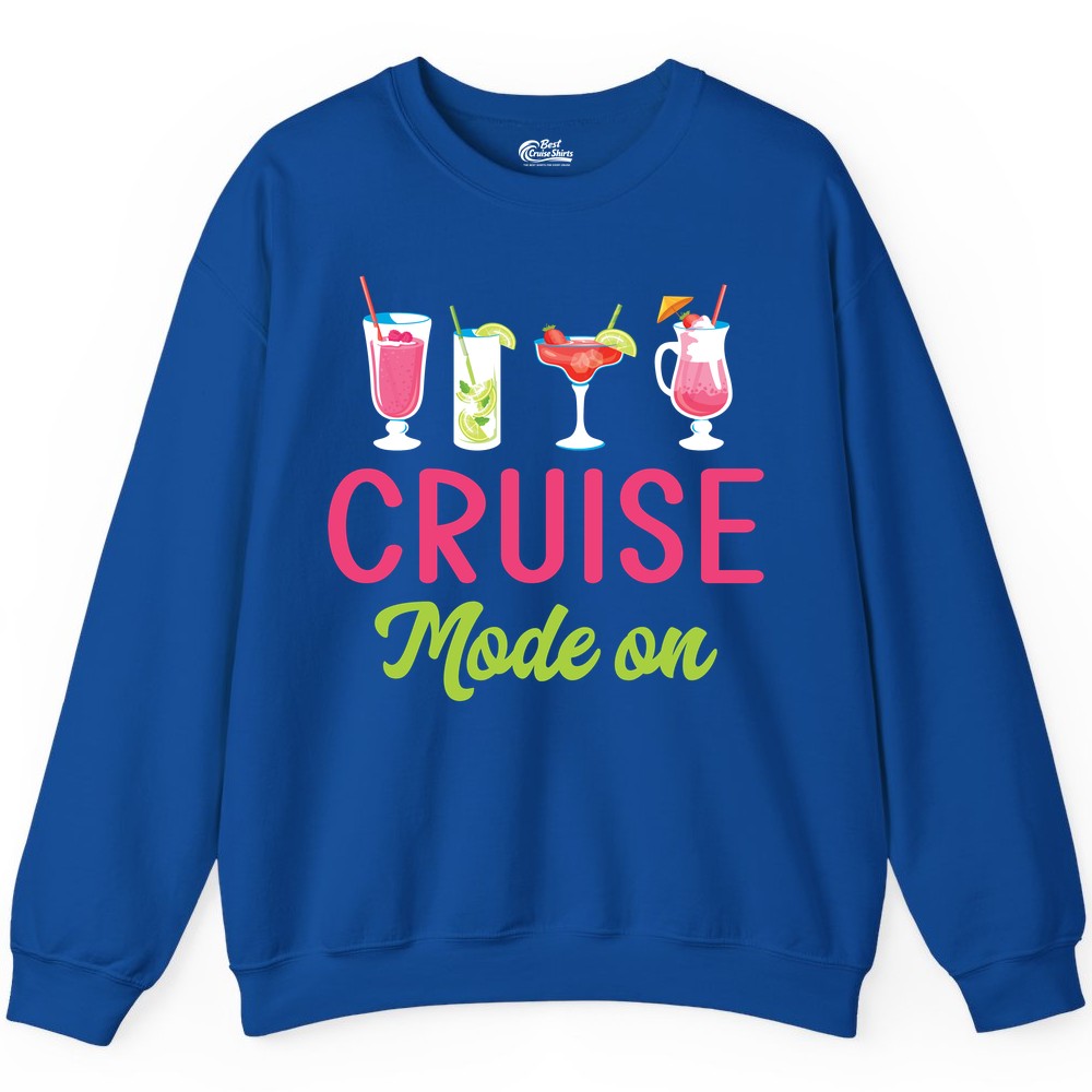 Cruise Mode On Shirt - Fun Cocktail Cruise Shirt for Vacations (Sweatshirt) in Royal - Cruise Mode On Shirt - Colorful Tropical Cocktails Vacation Vibes
