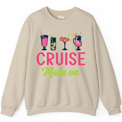 Cruise Mode On Shirt - Fun Cocktail Cruise Shirt for Vacations (Sweatshirt) in Sand - Cruise Mode On Shirt - Colorful Tropical Cocktails Vacation Vibes