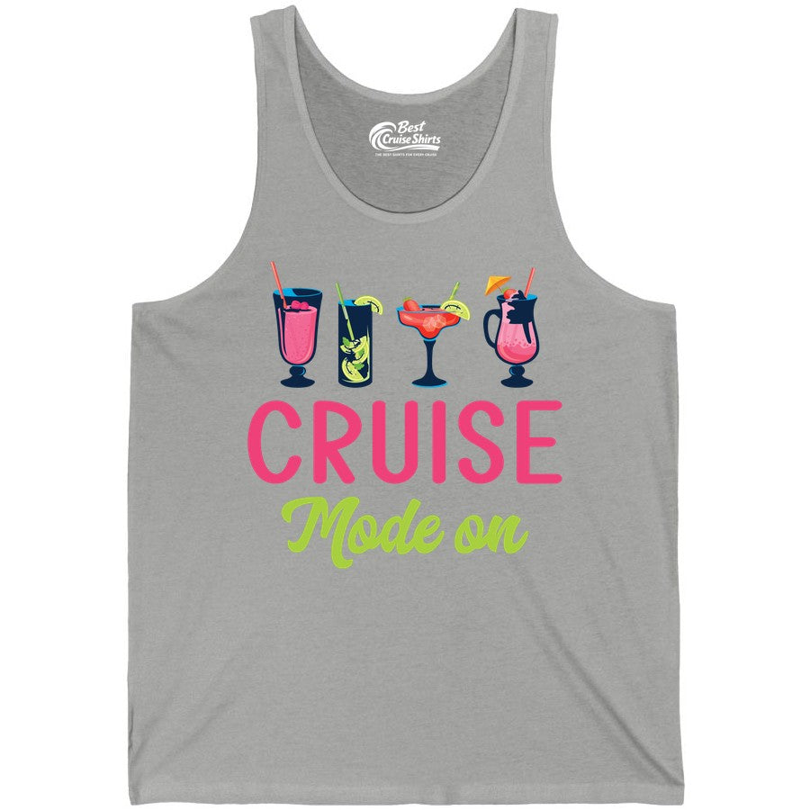 Cruise Mode On Shirt - Fun Cocktail Cruise Shirt for Vacations (Tank Top) in Athletic Heather - Cruise Mode On Shirt - Colorful Tropical Cocktails Vacation Vibes