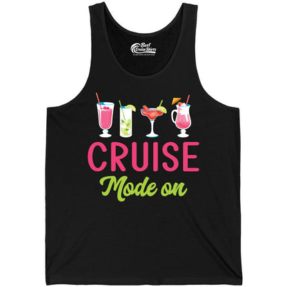 Cruise Mode On Shirt - Fun Cocktail Cruise Shirt for Vacations (Tank Top) in Black - Cruise Mode On Shirt - Colorful Tropical Cocktails Vacation Vibes
