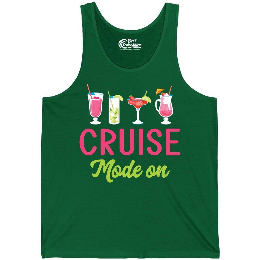 Cruise Mode On Shirt - Fun Cocktail Cruise Shirt for Vacations (Tank Top) in Kelly - Cruise Mode On Shirt - Colorful Tropical Cocktails Vacation Vibes