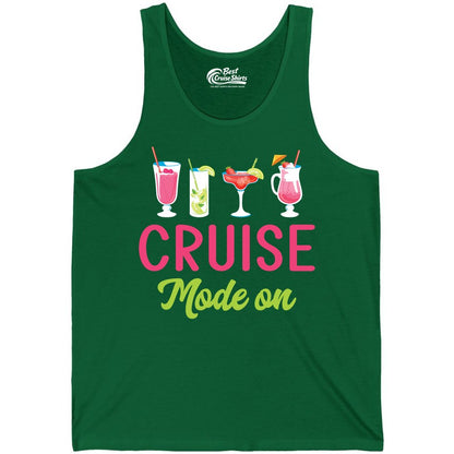 Cruise Mode On Shirt - Fun Cocktail Cruise Shirt for Vacations (Tank Top) in Kelly - Cruise Mode On Shirt - Colorful Tropical Cocktails Vacation Vibes