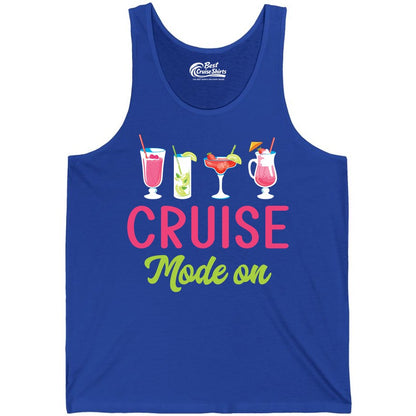 Cruise Mode On Shirt - Fun Cocktail Cruise Shirt for Vacations (Tank Top) in True Royal - Cruise Mode On Shirt - Colorful Tropical Cocktails Vacation Vibes