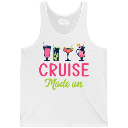 Cruise Mode On Shirt - Fun Cocktail Cruise Shirt for Vacations (Tank Top) in White - Cruise Mode On Shirt - Colorful Tropical Cocktails Vacation Vibes