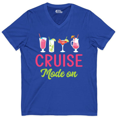 Cruise Mode On Shirt - Fun Cocktail Cruise Shirt for Vacations (V-Neck) in True Royal - Cruise Mode On Shirt - Colorful Tropical Cocktails Vacation Vibes