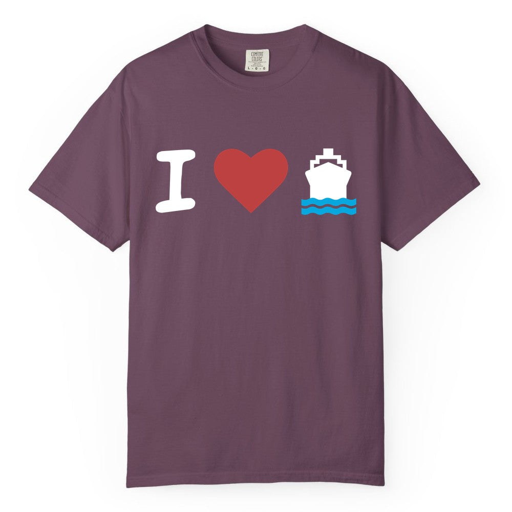 I Love Cruises Shirt - Funny Cruise Ship Shirt Gift for Cruise Lovers (Comfort Color) in Berry - I Love Cruises Bold Cruise Ship Graphic Shirt for Cruise Enthusiasts