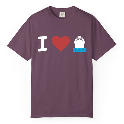 I Love Cruises Shirt - Funny Cruise Ship Shirt Gift for Cruise Lovers (Comfort Color) in Berry - I Love Cruises Bold Cruise Ship Graphic Shirt for Cruise Enthusiasts