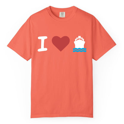 I Love Cruises Shirt - Funny Cruise Ship Shirt Gift for Cruise Lovers (Comfort Color) in Bright Salmon - I Love Cruises Bold Cruise Ship Graphic Shirt for Cruise Enthusiasts