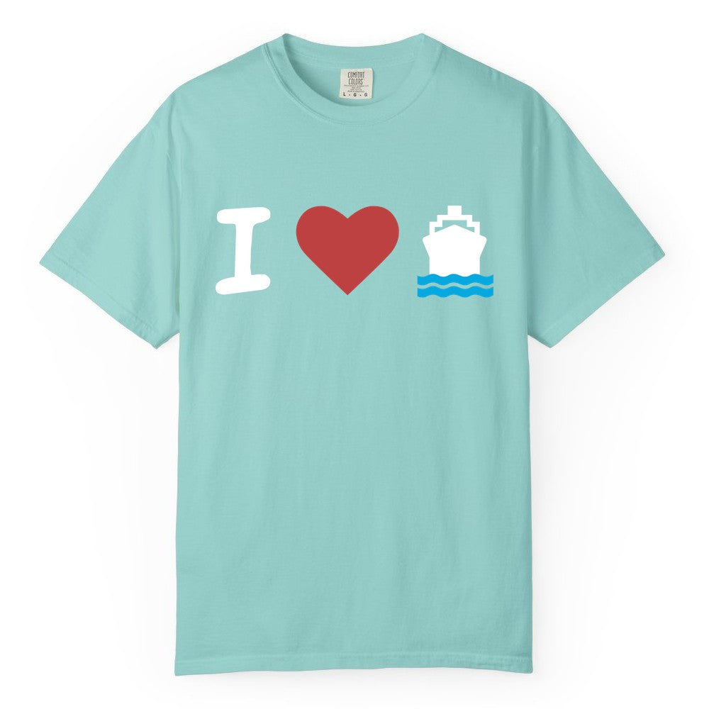 I Love Cruises Shirt - Funny Cruise Ship Shirt Gift for Cruise Lovers (Comfort Color) in Chalky Mint - I Love Cruises Bold Cruise Ship Graphic Shirt for Cruise Enthusiasts