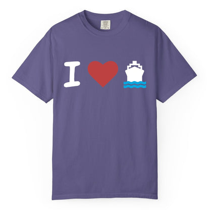 I Love Cruises Shirt - Funny Cruise Ship Shirt Gift for Cruise Lovers (Comfort Color) in Grape - I Love Cruises Bold Cruise Ship Graphic Shirt for Cruise Enthusiasts