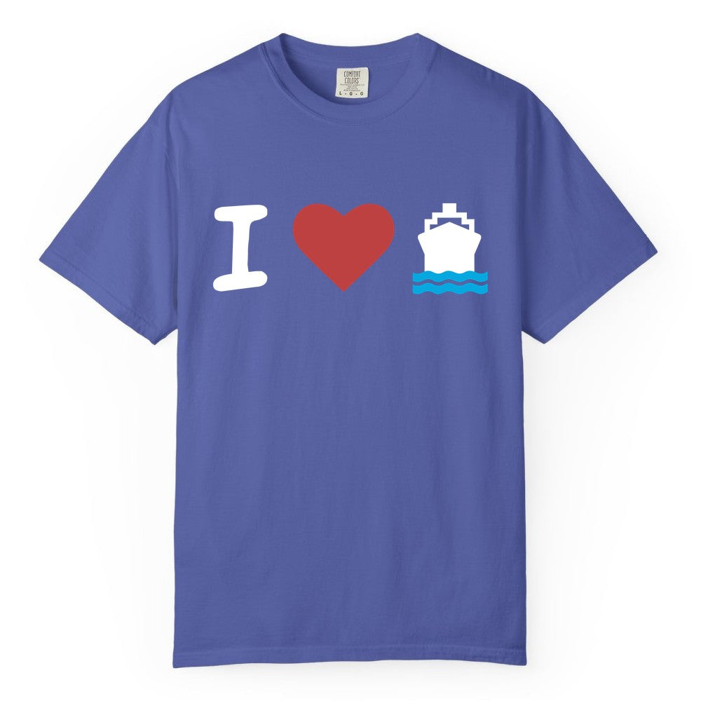 I Love Cruises Shirt - Funny Cruise Ship Shirt Gift for Cruise Lovers (Comfort Color) in Periwinkle - I Love Cruises Bold Cruise Ship Graphic Shirt for Cruise Enthusiasts