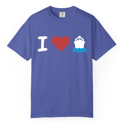 I Love Cruises Shirt - Funny Cruise Ship Shirt Gift for Cruise Lovers (Comfort Color) in Periwinkle - I Love Cruises Bold Cruise Ship Graphic Shirt for Cruise Enthusiasts