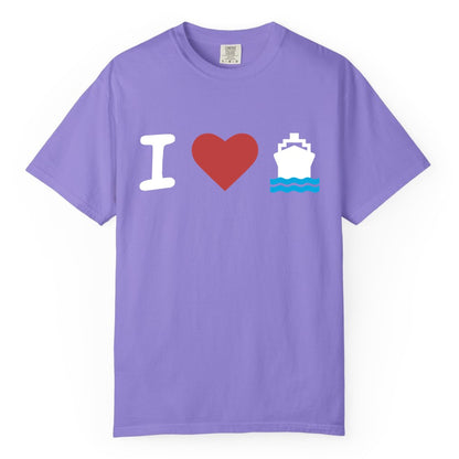 I Love Cruises Shirt - Funny Cruise Ship Shirt Gift for Cruise Lovers (Comfort Color) in Violet - I Love Cruises Bold Cruise Ship Graphic Shirt for Cruise Enthusiasts